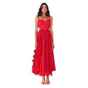 Farm Rio Red Heart Cutout Sleeveless Maxi Dress Womens L